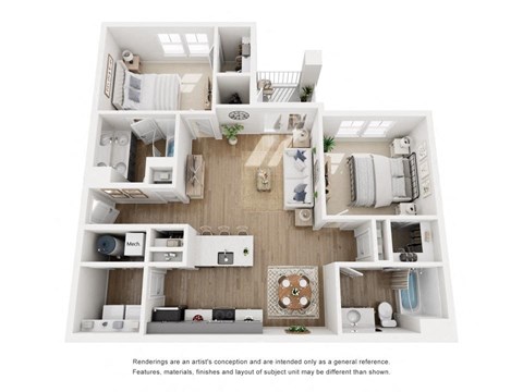 Floor plan for 2 beds, 2 baths, 1054 sqft